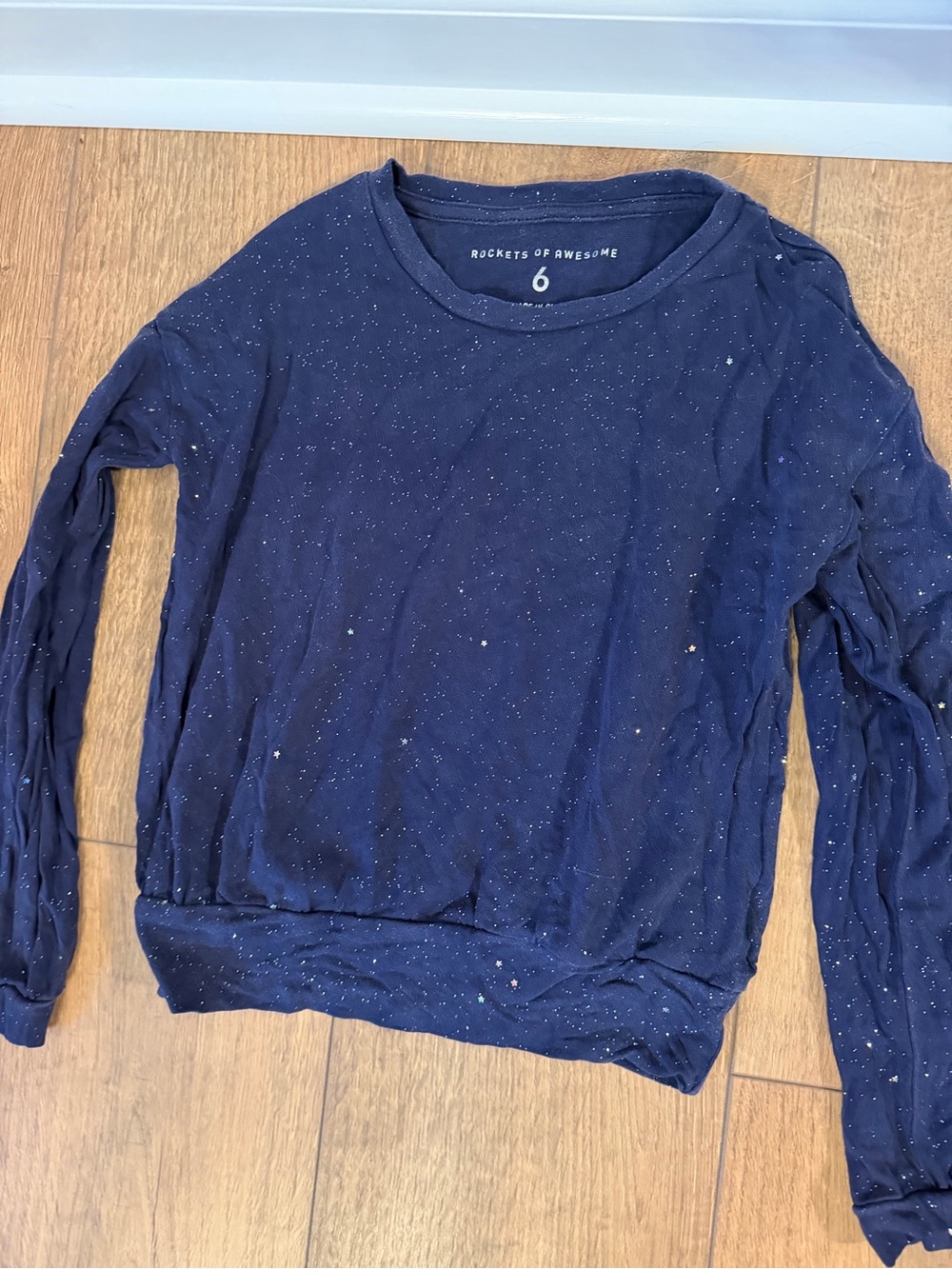 Girls rockets of awesome navy blue sparkle glitter long sleeve shirt 6